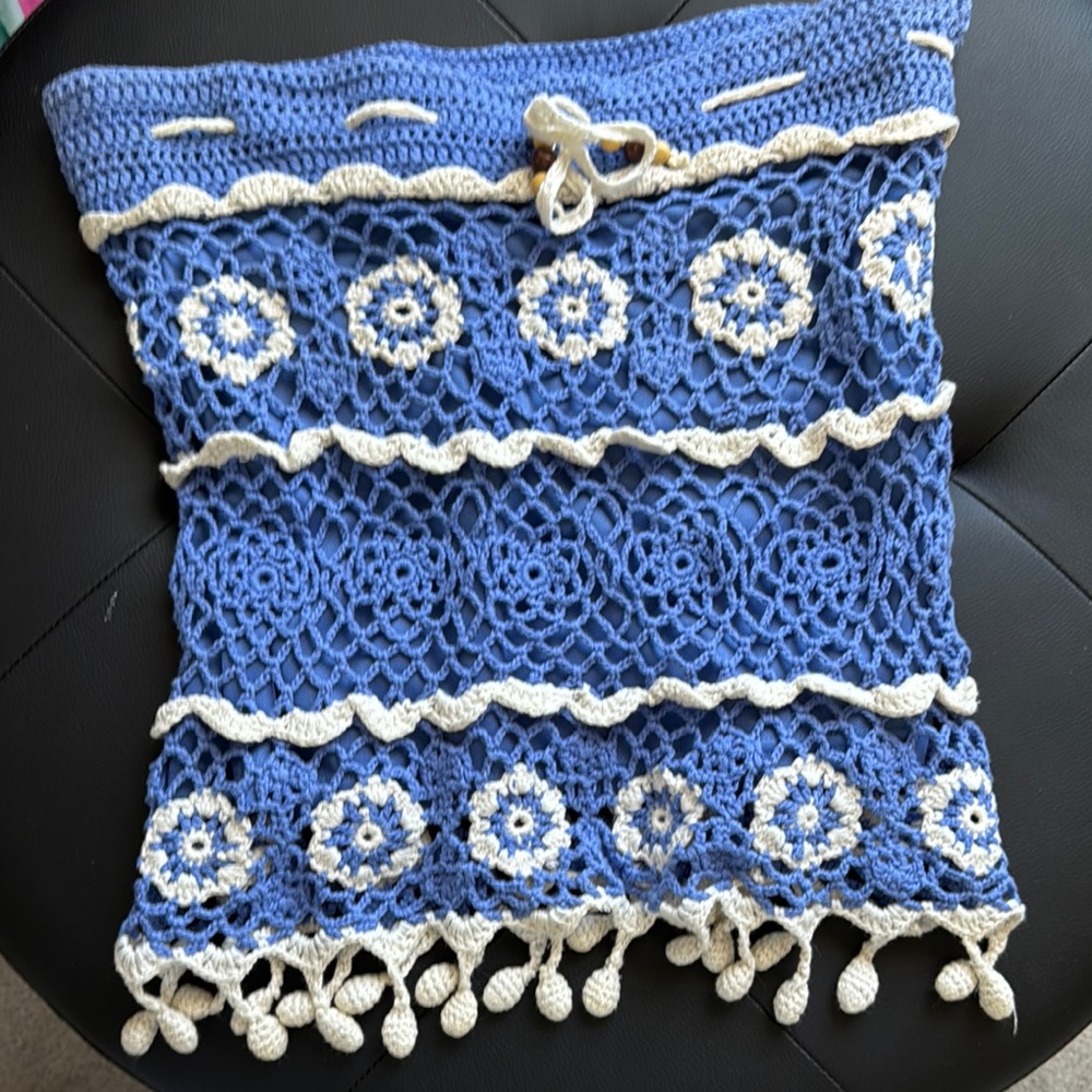 Blue and Cream Crochet Top